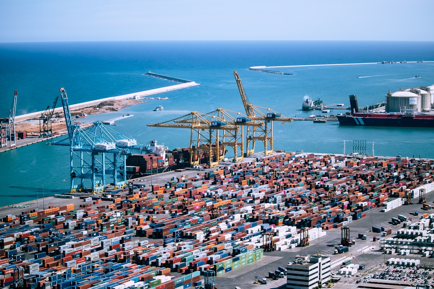 Aerial view of a container port on a major trade lane