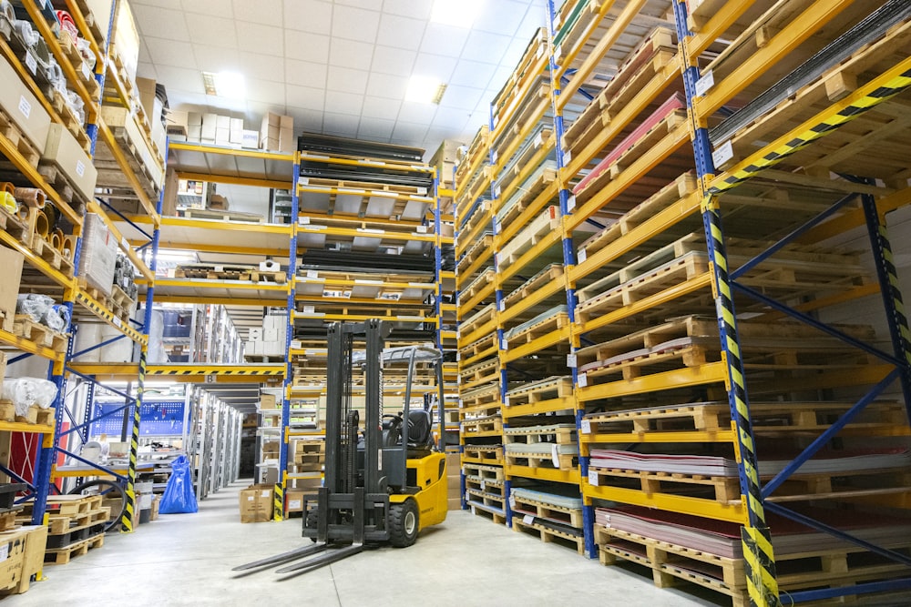 Warehouse racking stacked with pallets